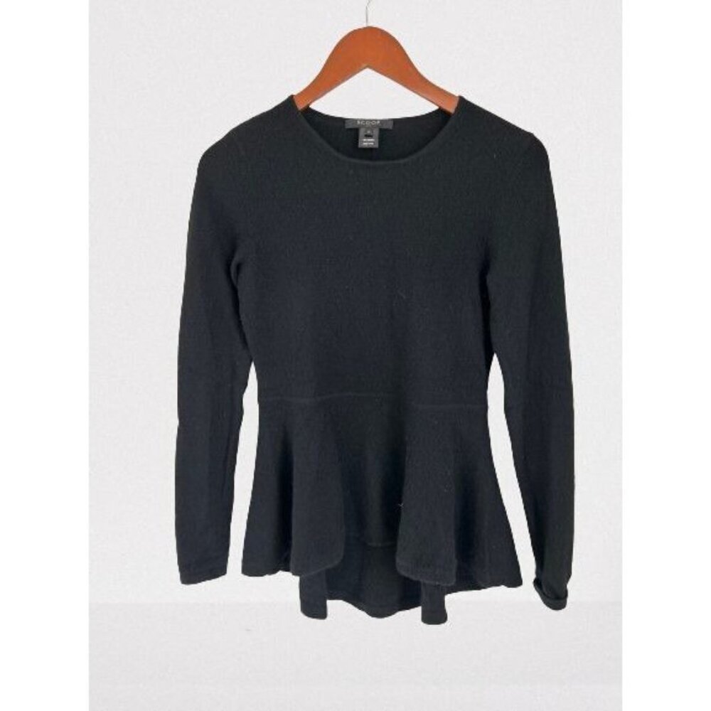 Scoop NYC Black Cashmere Long Sleeve Peplum Pullover Sweater Size Small